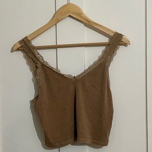 American Eagle Brown Ribbed Lace Tank